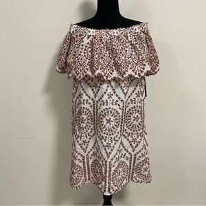 NY & Company Off-The-Shoulder Ruffle Dress White Rainbow Thread Size Medium  NWT